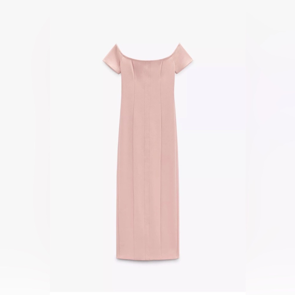 Zara bodycon midi Pink Off-Shoulder cap sleeve Dress